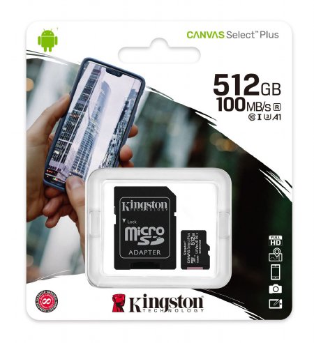 Kingston 512GB micSDXC Canvas Select Plus 100R A1 C10 Card + ADP (SDCS2/512GB) ...