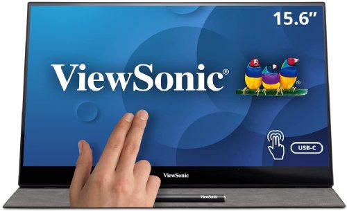 ViewSonic TD1655 15.6 Inch 1080p Ultra Portable Monitor with Touchscreen, 2 Way Powered 60W USB C, Eye Care, Dual Speakers, Frameless Design and Built in Stand with Cover...