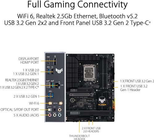 ASUS TUF GAMING B760-PLUS WIFI D4 Intel B760 (13th and 12th Gen) LGA 1700 ATX motherboard with PCIe 5.0, three PCIe 4.0 M.2 slots, DDR4, Realtek 2.5Gb Ethernet, DisplayPort...