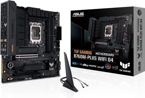 ASUS TUF GAMING B760M-PLUS WIFI D4 Intel B760 (13th and 12th Gen) LGA 1700 ATX motherboard with PCIe 5.0, three PCIe 4.0 M.2 slots, DDR4, Realtek 2.5Gb Ethernet, DisplayPort...