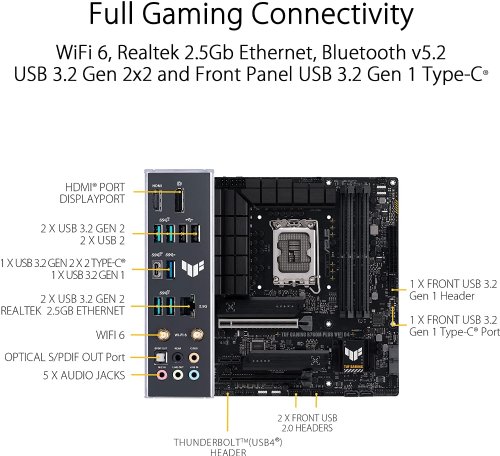 ASUS TUF GAMING B760M-PLUS WIFI D4 Intel B760 (13th and 12th Gen) LGA 1700 ATX motherboard with PCIe 5.0, three PCIe 4.0 M.2 slots, DDR4, Realtek 2.5Gb Ethernet, DisplayPort...