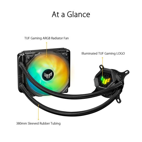 ASUS  TUF Gaming TF120 ARGB Chassis Fan 3-Pin Customizable LEDs Blade, Advanced Fluid Dynamic Bearing, 120mm PWM Control, Anti-vibration Pads, Double-layer