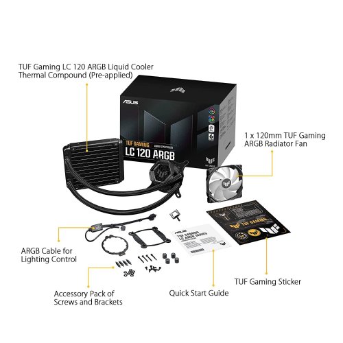 ASUS  TUF Gaming TF120 ARGB Chassis Fan 3-Pin Customizable LEDs Blade, Advanced Fluid Dynamic Bearing, 120mm PWM Control, Anti-vibration Pads, Double-layer