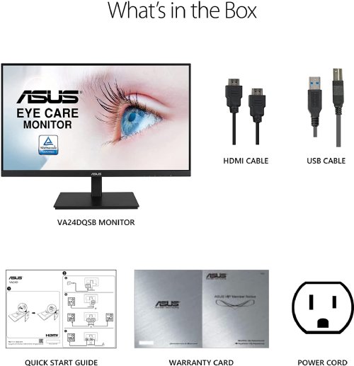 ASUS VA24DQSB Eye Care Monitor - 23.8 inch, Full HD, IPS, 75Hz, 178 / 178 , 0.2745mm, 250cd/m2, 1000:1, 16.7M, 5ms(GTG), DisplayPort 1.2 x 1, HDMI(v1.4) x 1, VGA x 1...