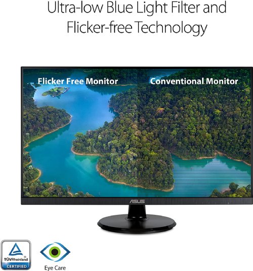 ASUS 27" 1080P Monitor (VA27DQ) - Full HD, IPS, 75Hz, Speakers, Adaptive-sync/FreeSync, Low Blue Light, Flicker Free, Frameless, HDMI, VGA, DisplayPort, Tilt Adjustable