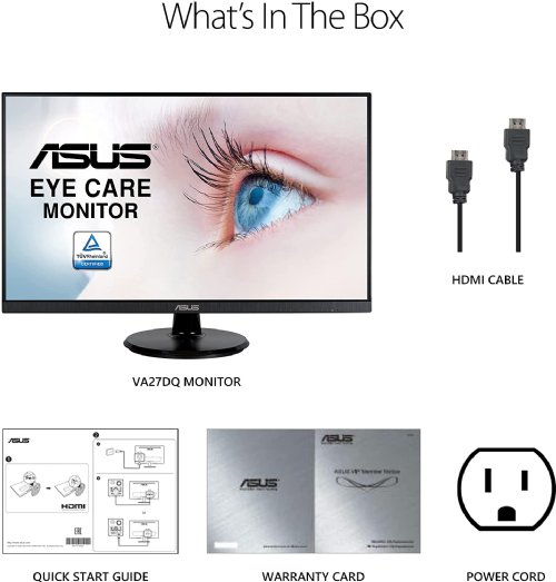 ASUS 27" 1080P Monitor (VA27DQ) - Full HD, IPS, 75Hz, Speakers, Adaptive-sync/FreeSync, Low Blue Light, Flicker Free, Frameless, HDMI, VGA, DisplayPort, Tilt Adjustable