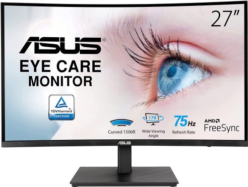 ASUS  27" 1080P Full HD 75Hz Curved Monitor, 1ms, FreeSync, Low Blue Light, Flicker Free, VESA Mountable, Frameless, HDMI, DisplayPort, HDR-10...