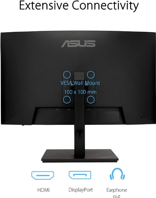 ASUS  27" 1080P Full HD 75Hz Curved Monitor, 1ms, FreeSync, Low Blue Light, Flicker Free, VESA Mountable, Frameless, HDMI, DisplayPort, HDR-10...