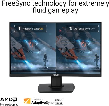 ASUS TUF Gaming 24in (23.6 inch viewable) Curved Monitor (VG24VQER) - FHD, 180Hz, 1ms, DCI-P3 90%, Extreme Low Motion Blur Sync, FreeSync, Shadow Boost, Eye Care