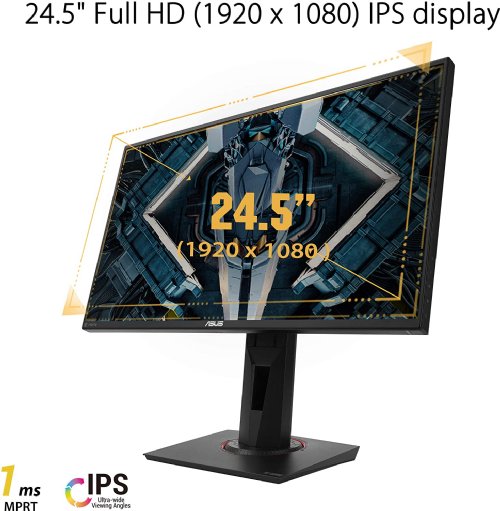 ASUS TUF Gaming VG259QR 24.5 Gaming Monitor, 1080P Full HD, 165Hz (Supports 144Hz), 1ms, Extreme Low Motion Blur, G-SYNC Compatible ready, Eye Care, Displa...