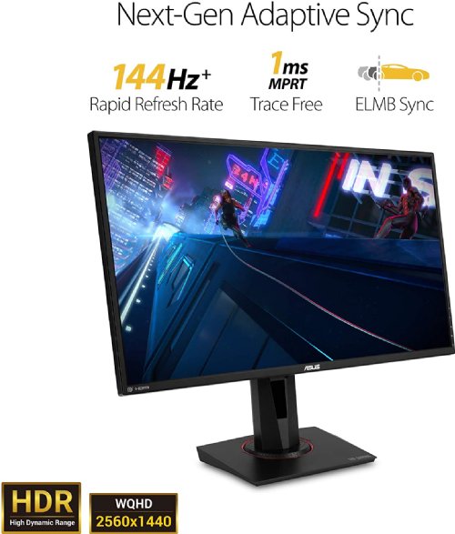 ASUS TUF Gaming 27 1440P HDR Gaming Monitor (VG27AQ) - QHD (2560 x 1440), 165Hz (Supports 144Hz), 1ms, Extreme Low Motion Blur, Speaker, G-SYNC Compatible...