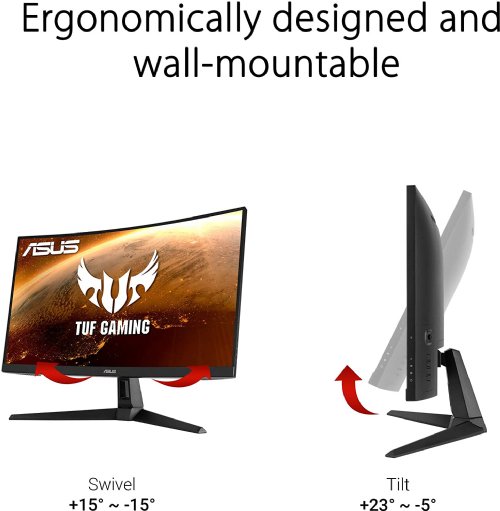 ASUS TUF Gaming  27" 165Hz (Supports 144Hz) Curved Monitor (VG27VH1B). 1080P Full HD, , Extreme Low Motion Blur, Adaptive-sync, FreeSync Premium, 1ms, Eye Care... 