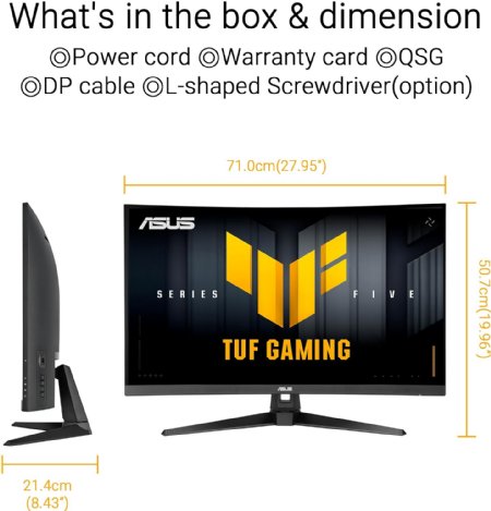 TUF Gaming 31.5in 1080P Curved HDR Monitor - Full HD, 1500R, 250Hz, 0.5ms, Extreme Low Motion Blur Sync, FreeSync Premium, 120% sRGB, DisplayWidget Center ...