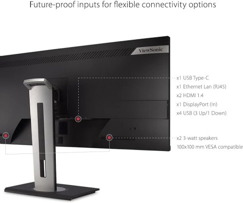 ViewSonic VG3456 34 Inch 21:9 UltraWide WQHD 1440p Monitor with Ergonomics Design USB Type C Docking Built-in Gigabit Ethernet for Home and Office Black....
