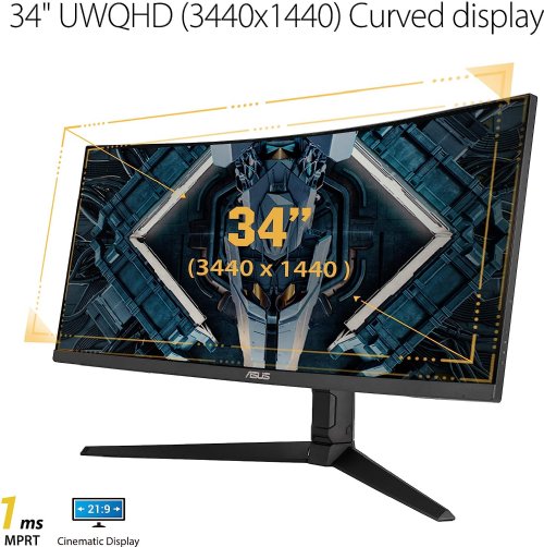 ASUS TUF Gaming VG34VQL1B 34' Curved HDR Monitor, WQHD (3440x1440), 165Hz, 1ms, Extreme Low Motion Blur, FreeSync Premium, Eye Care, DisplayPort...