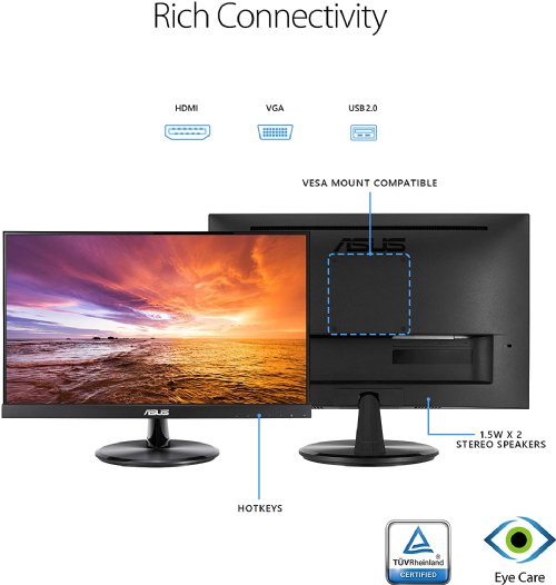 ASUS VT229H, 21.5in Full HD(1920x1080) IPS Eye Care 10-point Touch Monitor, 0.2482 mm Pixel Pitch, 250cd/M2, 1, 000:1, 16.7M Colors, 5ms (Gray to Gray), HDMI(v1.4...