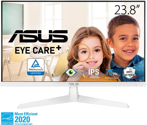 ASUS  VY249HE-W 23.8 1080P Monitor - White, Full HD, 75Hz, IPS, FreeSync, Eye Care Plus, Color Augmentation, Rest Reminder, Antibacterial Surface, HDMI, VG