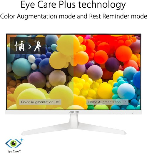 ASUS  VY249HE-W 23.8 1080P Monitor - White, Full HD, 75Hz, IPS, FreeSync, Eye Care Plus, Color Augmentation, Rest Reminder, Antibacterial Surface, HDMI, VG