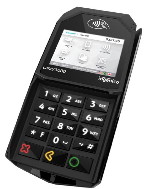 Ingenico Lane/3000 Cloud - EMV - Versatile and reliable, this reader allows merchants to take contactless, chip, swipe, and keyed transactions all from one device. 