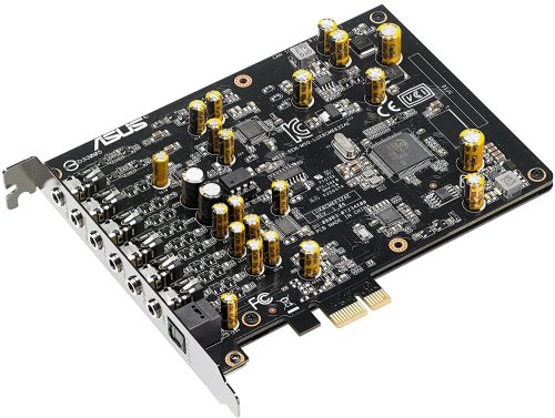 ASUS 7.1 PCIe gaming sound card with 192kHz/24-bit Hi-Res audio quality, 150ohm headphone amp, high-quality DAC, and exclusive EMI back plate...
